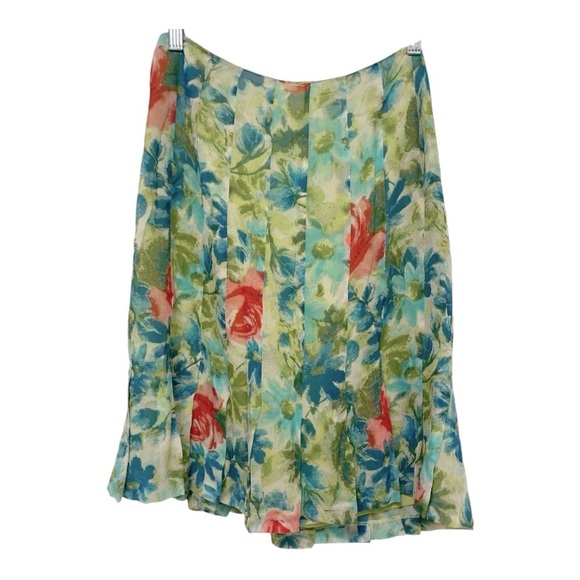 Ann Taylor Womens Size 4 100% Silk Multi Color Floral Pleated Lined Flare Skirt - Picture 1 of 12